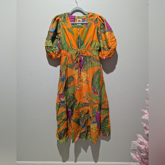 FARM Rio Dresses & Skirts - Farm Rio Fresh Macaws Orange Midi Dresss